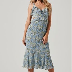 ASTR The Label Wildflower Ruffle Cutout Midi Dress